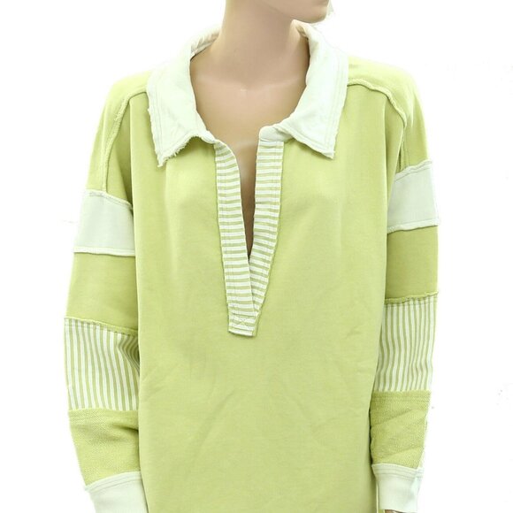 Free People We The Free Clean Prep Polo Pullover Top Oversized Striped L 271670 - Picture 5 of 8